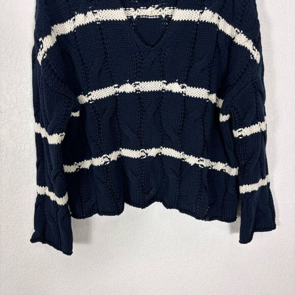 Zara Navy Blue with White Striped V Neck Pullover Sweater Women's Size Small - Picture 4 of 6